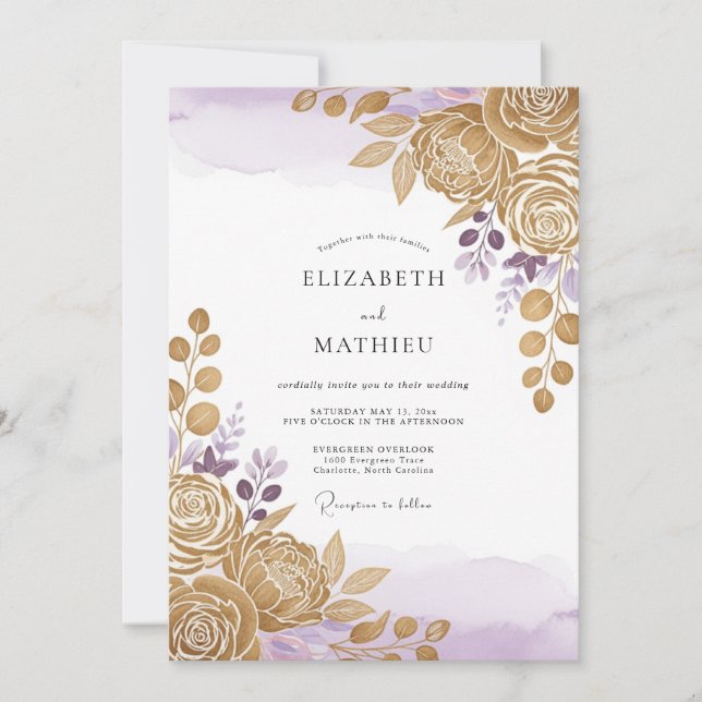 Invitación Boda Romántica con Lujo de Lavanda (Anverso)