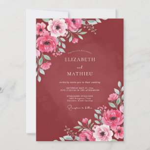 Invitación Boda Romántica con Lustre Borgoña