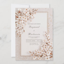 Invitación Boda Romántica con Marco Dorado de Flor de Cerezo 
