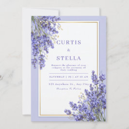 Invitación Boda Romántica con Marco Dorado Lavanda y Vinca me