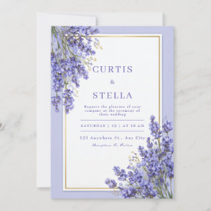 Invitación Boda Romántica con Marco Dorado Lavanda y Vinca me