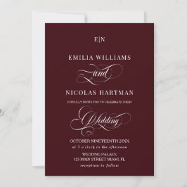 Invitación Boda Romántica con Monograma de Borgoña