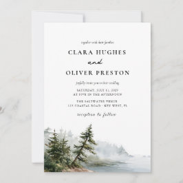 Invitación Boda romántica con paisaje de pino en la costa de 
