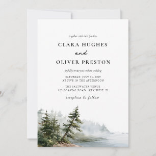 Invitación Boda romántica con paisaje de pino en la costa de 