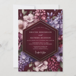 Invitación Boda Romántica con Pétalos de Terciopelo Borgoña