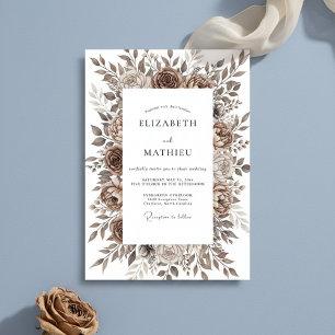Invitación Boda Romántica con Pinceladas Florales Marrones