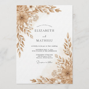 Invitación Boda Romántica con Pinceladas Florales Tostadas