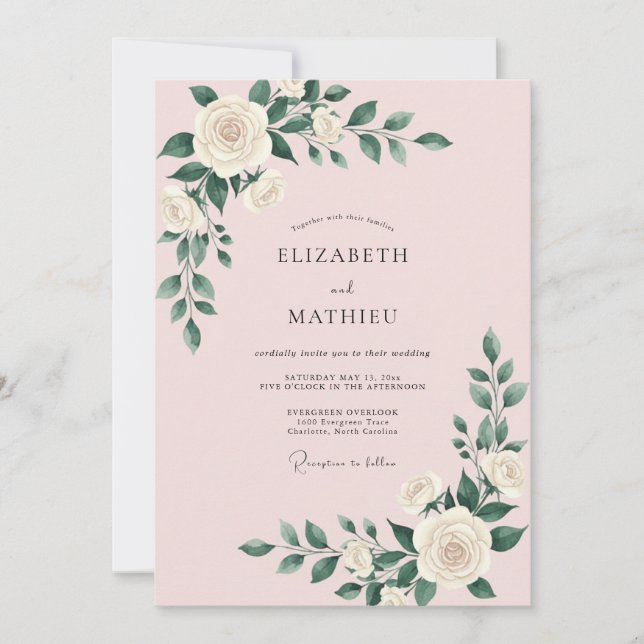 Invitación Boda Romántica con Rosa Rosa Rubor (Anverso)