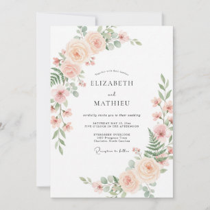 Invitación Boda Romántica con Rosa Tímido y Ligera