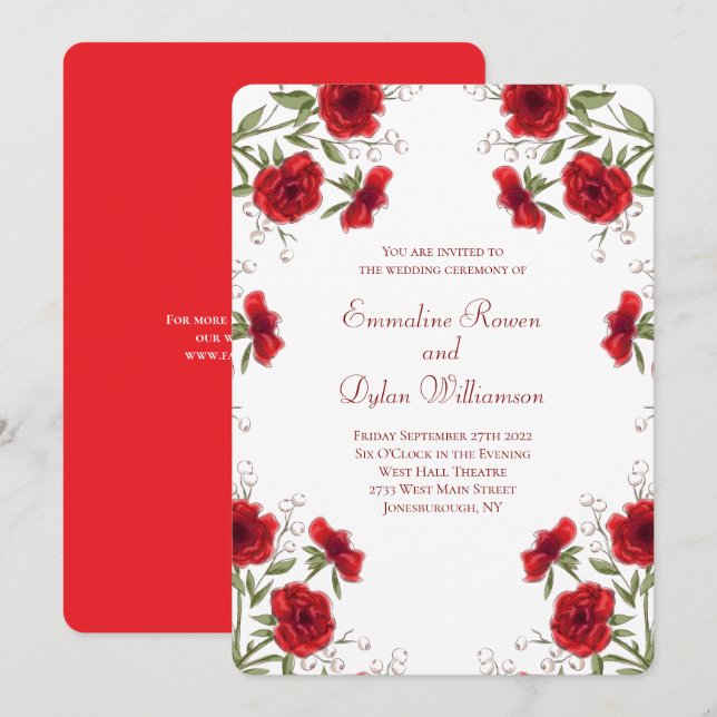 Invitación Boda Romántica con Rosas Rojas (Anverso / Reverso)