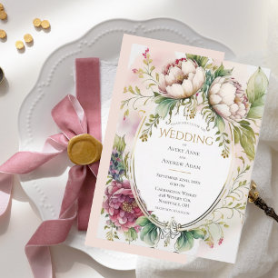 Invitación Boda Romántica con Rubor Rosa Elegante