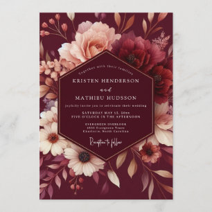 Invitación Boda Romántica con Toque de Borgoña