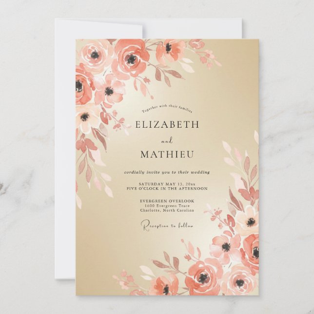 Invitación Boda Romántica con Toque Floral de Melocotón (Anverso)