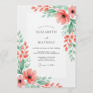 Invitación Boda Romántica Coral Bloom