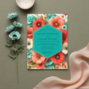 Invitación Boda Romántica Coral en Flor