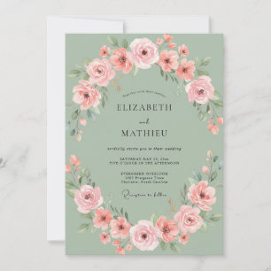 Invitación Boda Romántica Corona de Flor de Melocotón