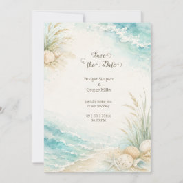 Invitación Boda Romántica Costera en Acuarela de Playa