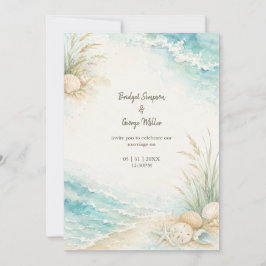 Invitación Boda romántica costera en acuarela de playa