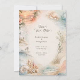 Invitación Boda Romántica Costera Paraíso de Conchas Marinas