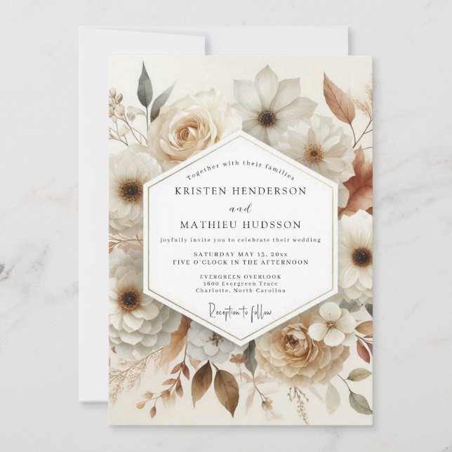 Invitación Boda Romántica Cream Bloom (Anverso)
