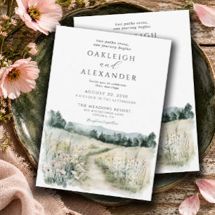 Invitación Boda Romántica de Acuarela en Prado de Flores Silv
