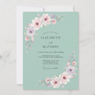 Invitación Boda Romántica de Acuarela en Verde Menta
