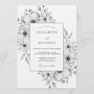 Invitación Boda Romántica de Acuarela Floral Blanca