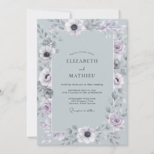 Invitación Boda Romántica de Anémona Azul Pizarra
