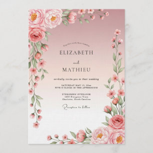 Invitación Boda Romántica de Arte Floral con Rubor