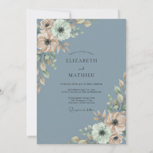 Invitación Boda Romántica de Azul Pizarra Verde