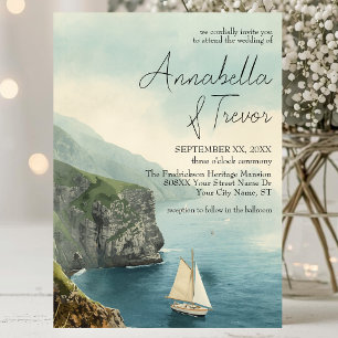 Invitación Boda Romántica de Barco de Vela y Acantilados al A
