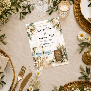 Invitación Boda Romántica de Boho Costero Elegante