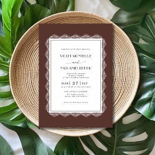 Invitación Boda Romántica de Chocolate y Encaje Blanco con Es
