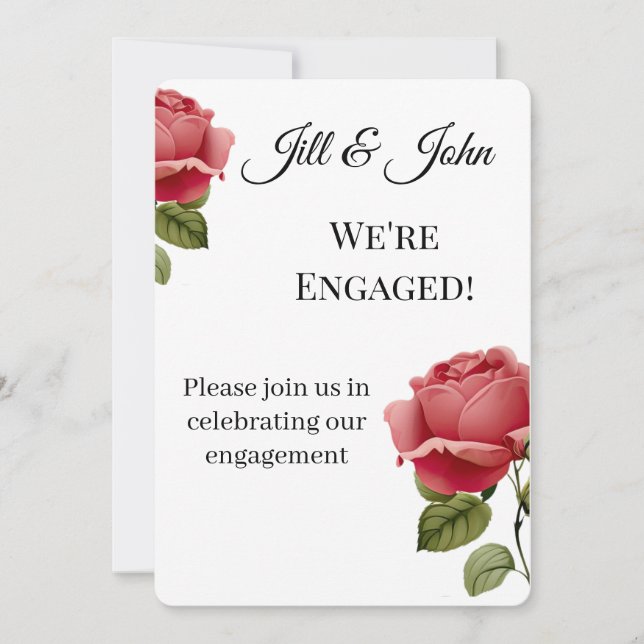 Invitación Boda Romántica de Compromiso Rosa Roja (Anverso)