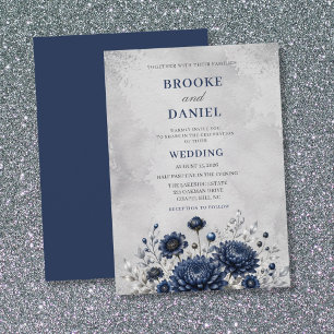 Invitación Boda romántica de crisantemo azul Scabiosa
