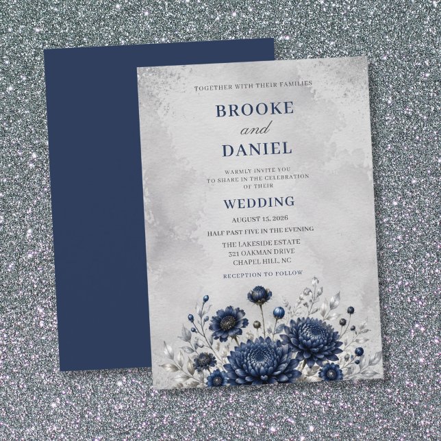 Invitación Boda romántica de crisantemo azul Scabiosa (Subido por el creador)