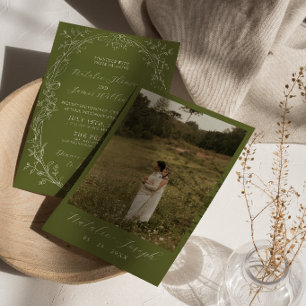 Invitación Boda Romántica de Dinero Antiguo con Floral Verde 