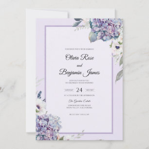 Invitación Boda Romántica de Eucalipto con Hortensia Lila