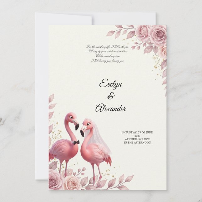 Invitación Boda Romántica de Flamencos (Anverso)