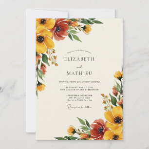 Invitación Boda Romántica de Flor de Ámbar de Otoño
