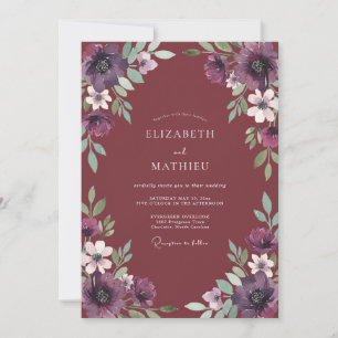 Invitación Boda Romántica de Flor de Laurel de Borgoña