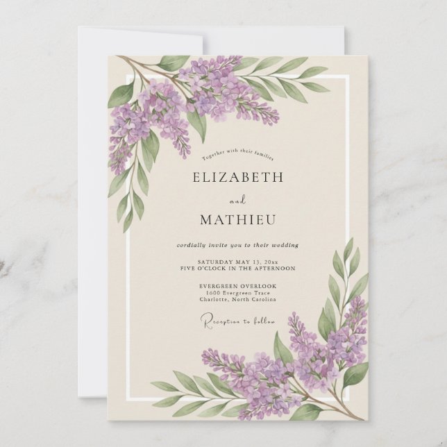 Invitación Boda Romántica de Flor de Lavanda (Anverso)
