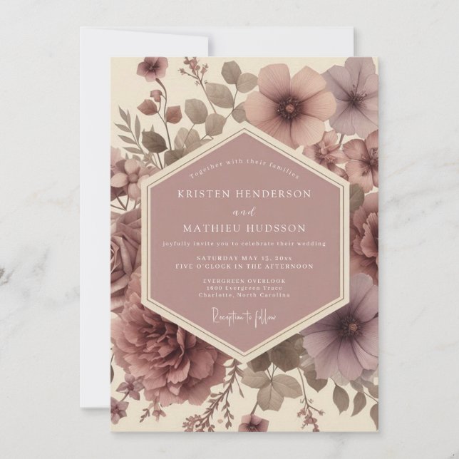 Invitación Boda Romántica de Flor de Malva (Anverso)