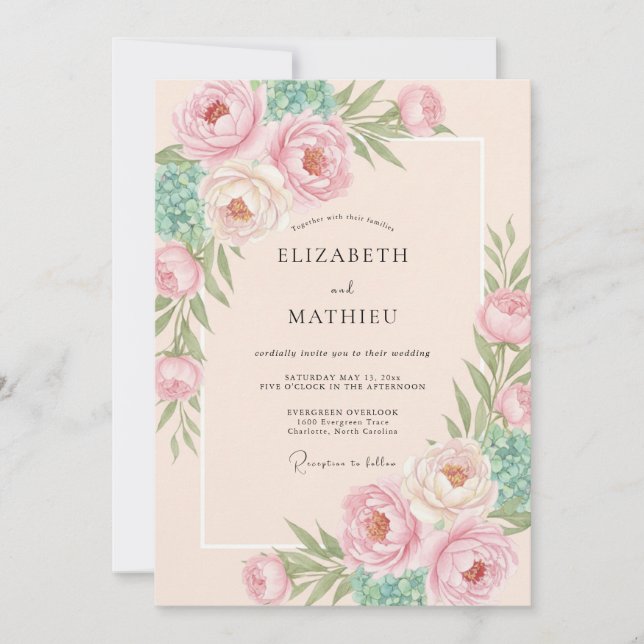 Invitación Boda Romántica de Flor de Melocotón Suave (Anverso)