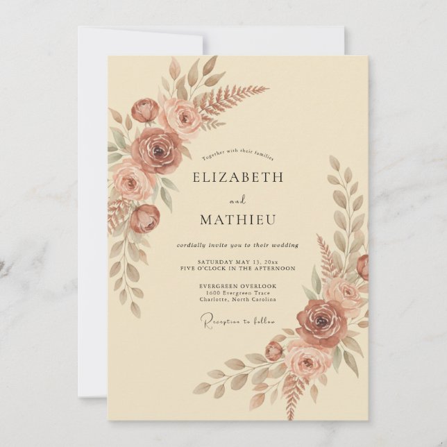 Invitación Boda Romántica de Flor de Terracota (Anverso)
