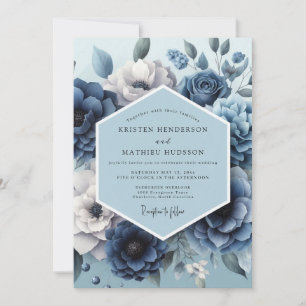 Invitación Boda romántica de flora azul polvorienta