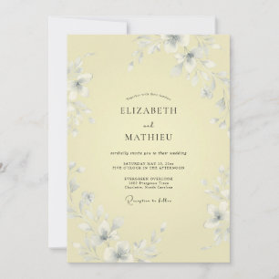 Invitación Boda Romántica de Floral Amarillo Pálido