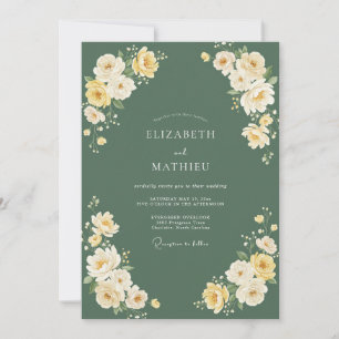 Invitación Boda Romántica de Floral Amarillo y Verdor