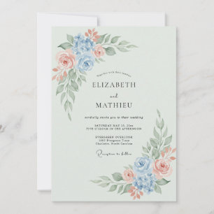 Invitación Boda Romántica de Floral Azul Pálido