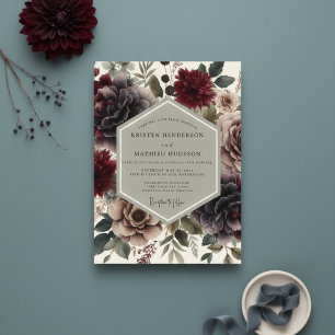 Invitación Boda Romántica de Floral Borgoña con Ambiente Inte